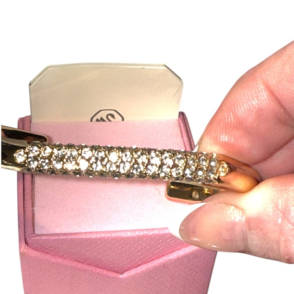 Swarovski Gold-Tone Crystal Pavé Open Cuff Bangle Bracelet (